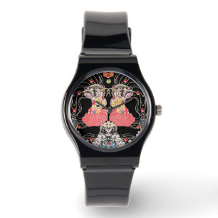 Montre FEMME, CENTAUR FLORAL Rouge Noir Blanc Motif Klimt