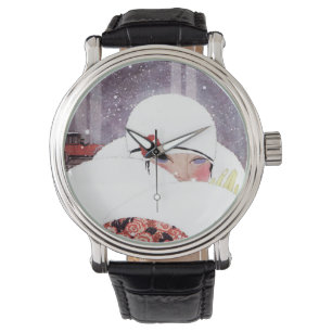 MONTRE FEMME DANS LA NEIGE, MODE DE BEAUTÉ HIVER