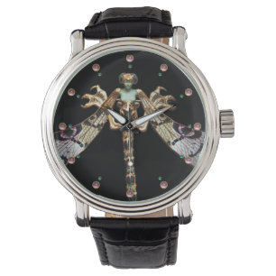 MONTRE FEMME DRAGONFLY AVEC DES GEMMES ROSES