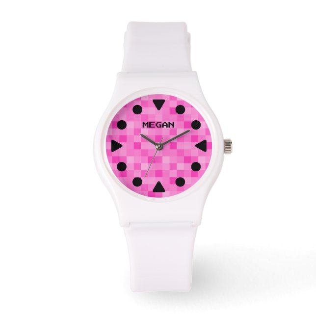 Montre femme moderne avec cadran pixelé rose (Recto)