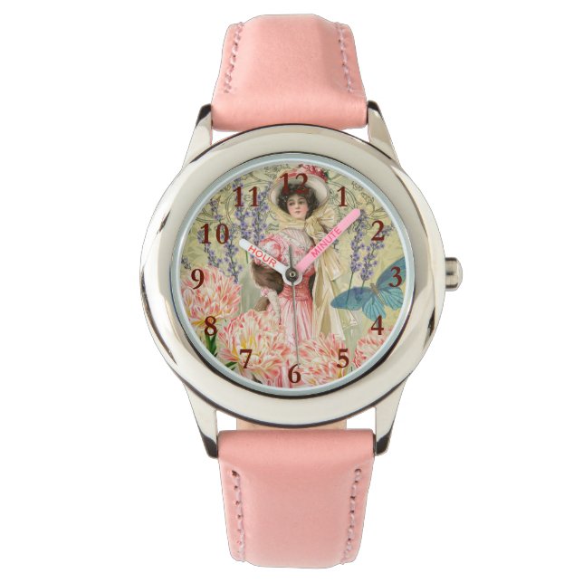 Montre Femme victorienne florale rose Régence (devant)
