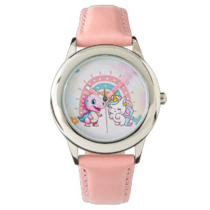 Montre Fête d'anniversaire licorne dinosaures arc-en-ciel