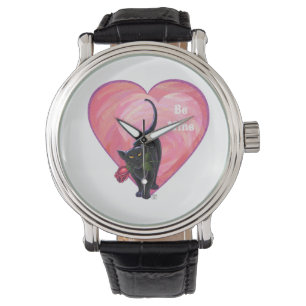Montre Fête de la Saint-Valentin au chat noir