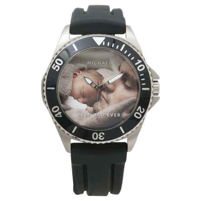 Montre Fête des pères Meilleur papa Jamais Nom et photo p (devant)