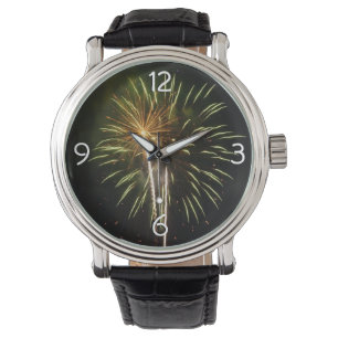 Montre Feu d'artifice vert et or Fête de vacances