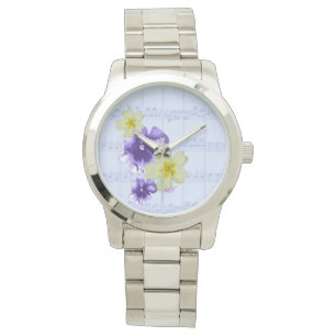 Montre Feuille de fleurs violettes et jaunes Musique Mont