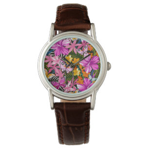 Montre Feuille et fleurs tropicaux