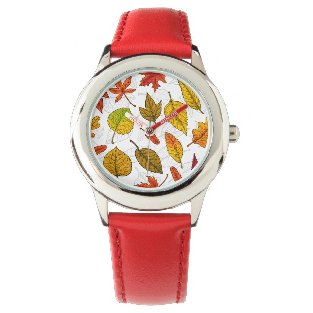 Montre Feuilles d'automne en blanc (devant)