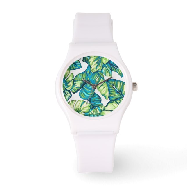 Montre Feuilles de Monstera Tropical et Banana Blue Green (Recto)