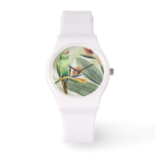 Montre Feuilles de palmiers à oiseaux verts