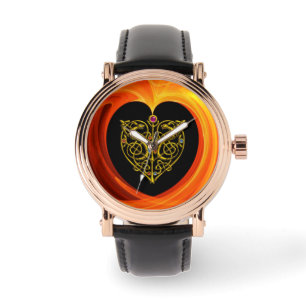 MONTRE FEUILLES D'OR DANS LES CHALEINES FRACTALES ORANGE