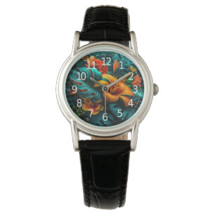 Montre Feuilles et fleurs tropicaux colorés et élégants  