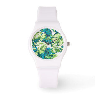 Montre Feuilles tropicaux colorés de Banana et Monstera