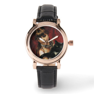 Montre Fille avec un chat noir dans ses bras