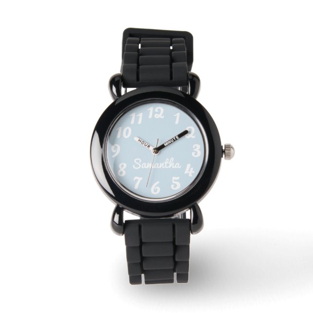 Montre Fille bleu clair gris et blanc Personnalisé (Recto)