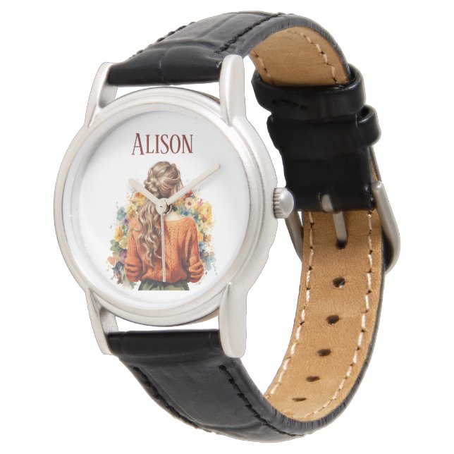Montre Fille d'automne avec pull tricoté (Incliné)
