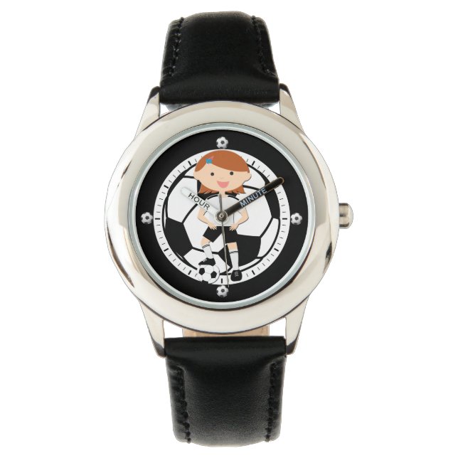 Montre Fille de football 3 et balle noir et blanc (devant)