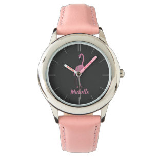 Montre Fille Flamant rose rose personnalisée