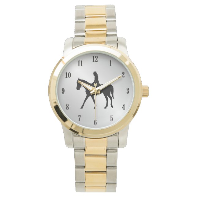 Montre Fille sur le cheval Silver Black Numéros (devant)
