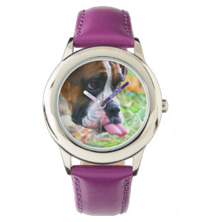 Montre Filles amusantes Boxer Chien Photo Tongue Out Watc
