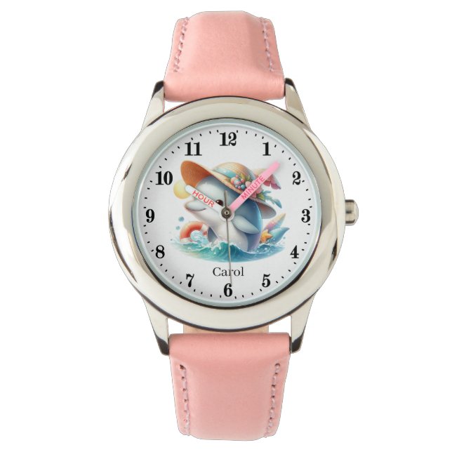 Montre filles cool amoureux dauphins ajouter le nom (devant)