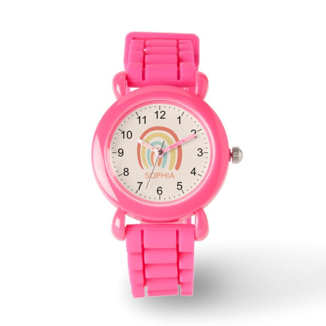 Montre Filles Cool et mignonne arc-en-ciel rose (Recto)