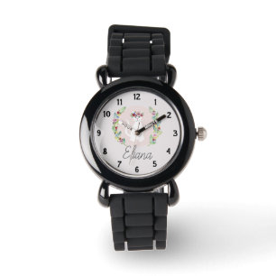 Montre Filles Cute Chat Blanc avec Fleurs et Nom Enfants