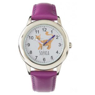 Montre Filles Cute Ginger Tabby Cat Dessin et nom Enfants