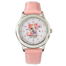 Filles Cute Kitty Kitten Chat Rose Nom personnalis
