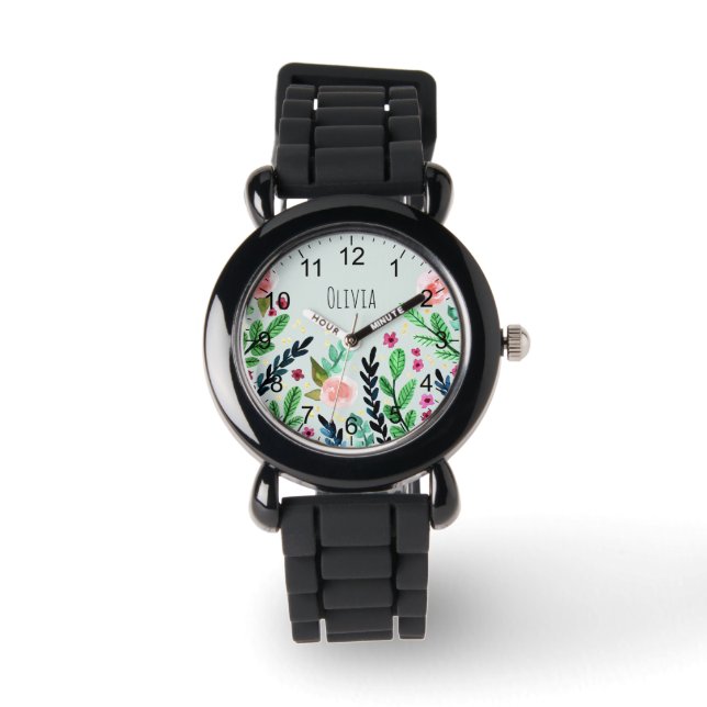 Montre Filles Jolies Fleurs d'aquarelle botanique Enfants (Recto)