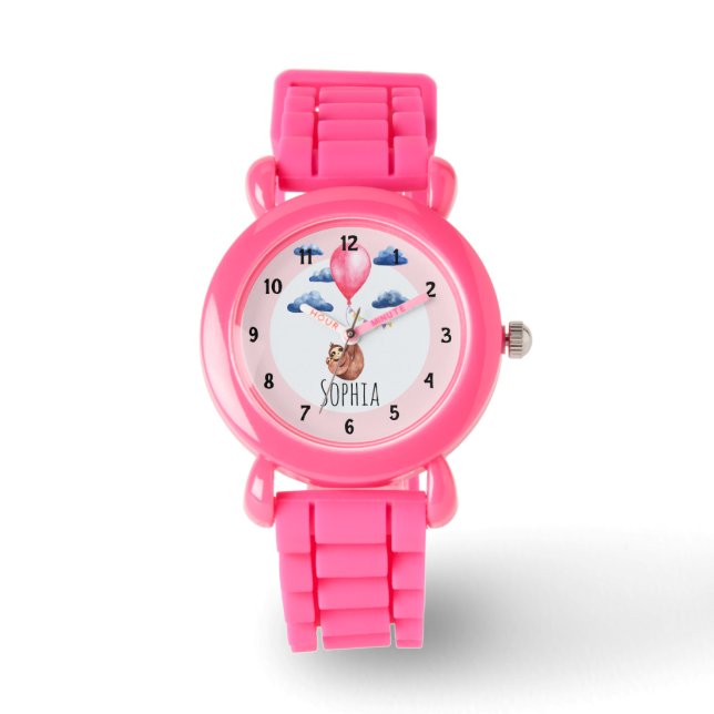 Montre Filles mignonne rose Sloth Animal et nom Enfants (Recto)
