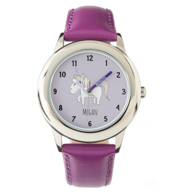 Montre Filles mignonne violet licorne magique et nom Enfa (devant)