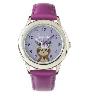 Montre Filles mignonnes Fleurs d'aquarelle et nom Enfants