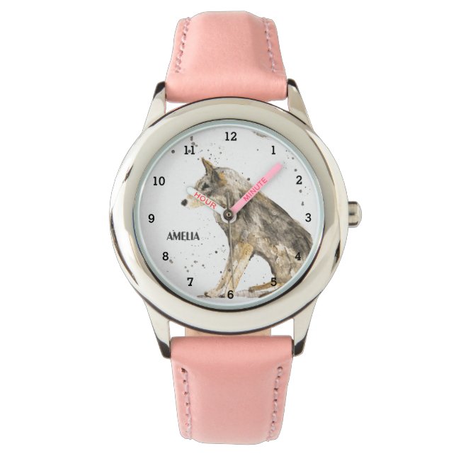 Montre Filles mignonnes Loup Animaux Enfants Faune Forêt (devant)