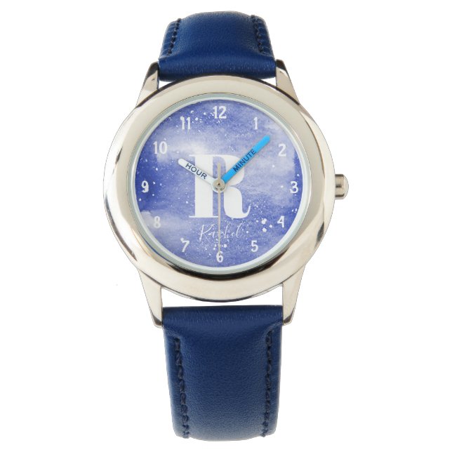 Montre Filles mignonnes Monogramme Aquarelle Galaxie & No (devant)