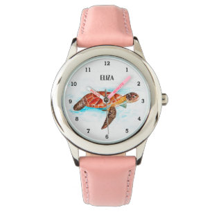 Montre Filles mignonnes Tortue rose Animaux Enfants