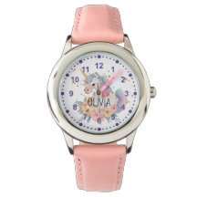 Filles mignonnes Unicorn Fleurs rose Nom personnal
