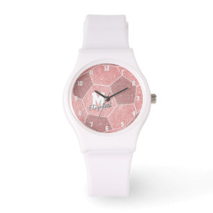 Montre filles monogrammed sports cadeaux soccer rose