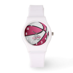 Montre filles nom jersey numéro rose blanc basketball