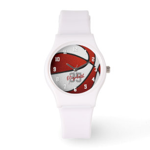 Montre filles nom jersey numéro rouge blanc basketball
