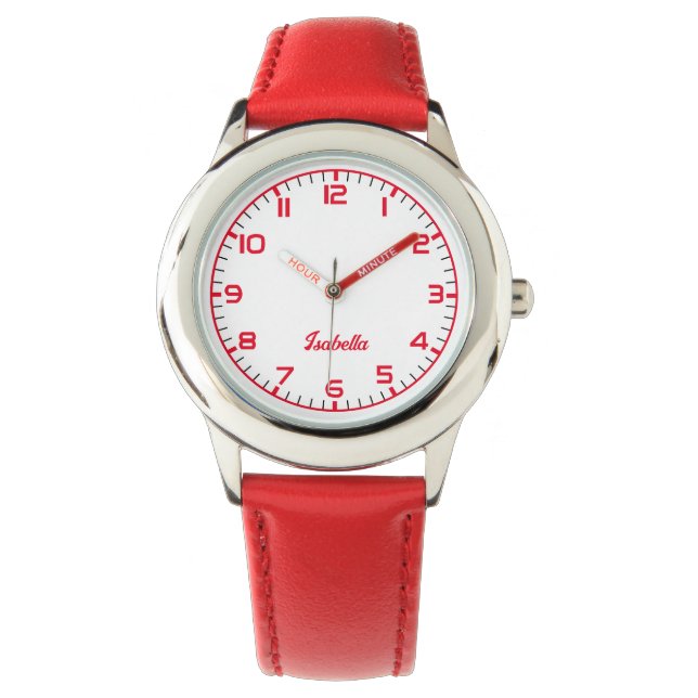 Montre Filles personnalisées Nom Bracelet rouge (devant)