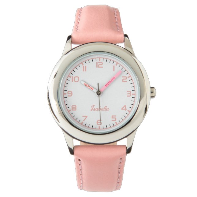 Montre Filles personnalisées Nom Pink Strap (devant)