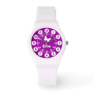 Montre Filles violet & blanc court nom bracelet