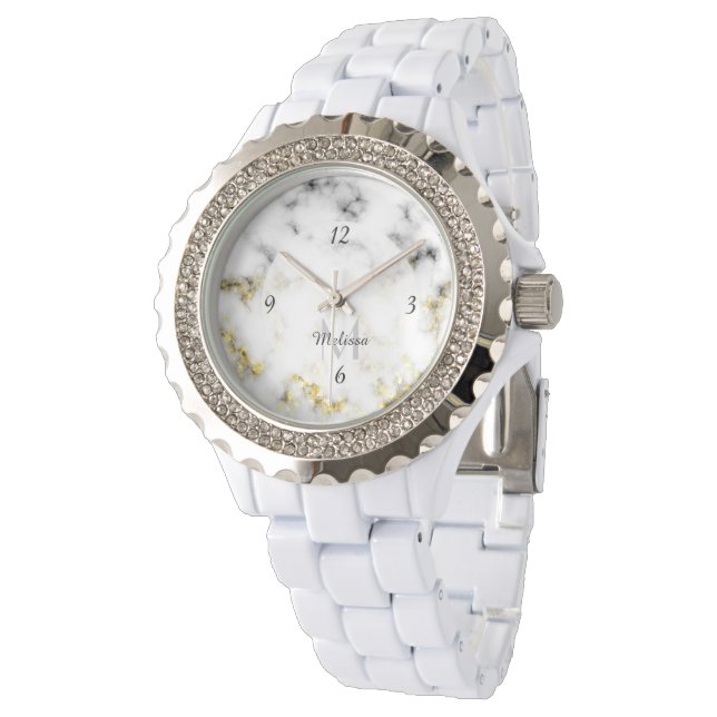 Montre Flacon brillant en marbre noir et blanc Monogramme (Incliné)