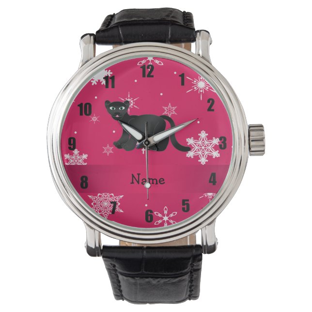 Montre Flacon de neige rose panthère de nom personnalisé (devant)