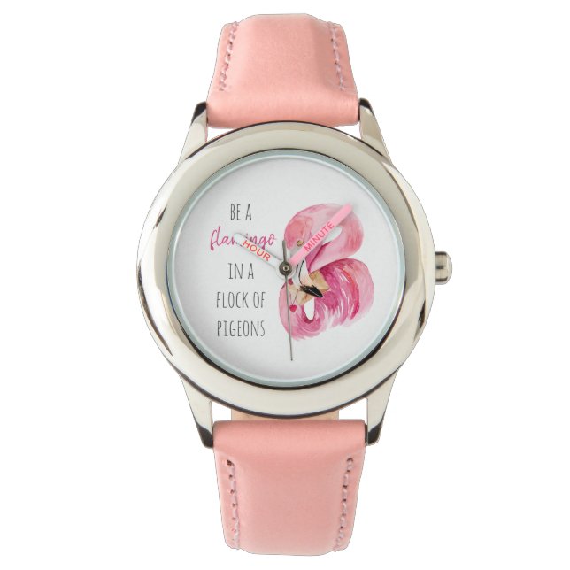 Montre Flamant rose Aquarelle Exotique Rose Moderne Avec  (devant)