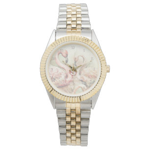 Montre Flamant rose chic élégant Monogramme personnalisé