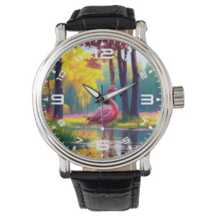 Montre Flamant rose debout dans le lac-365476