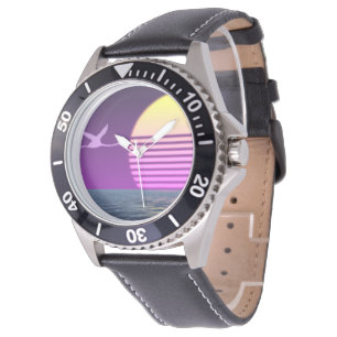 Montre Flamant rose des années 80 sur la mer
