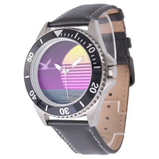 Montre Flamant rose des années 80 sur la mer